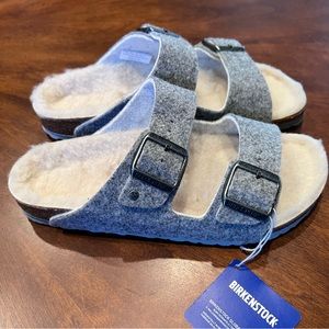 Birkenstock Arizona Rivet Sandals - Light Grey Wool